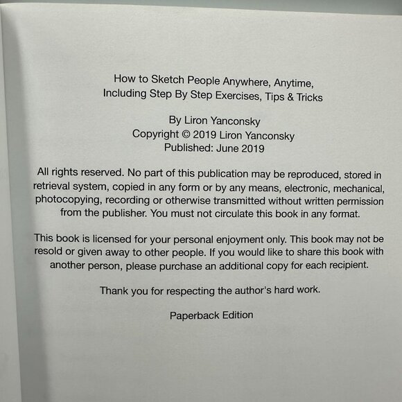 How To Sketch People Liron Yanconsky 2019 Paperback Edition Step-By-Step Guide - Picture 3 of 3